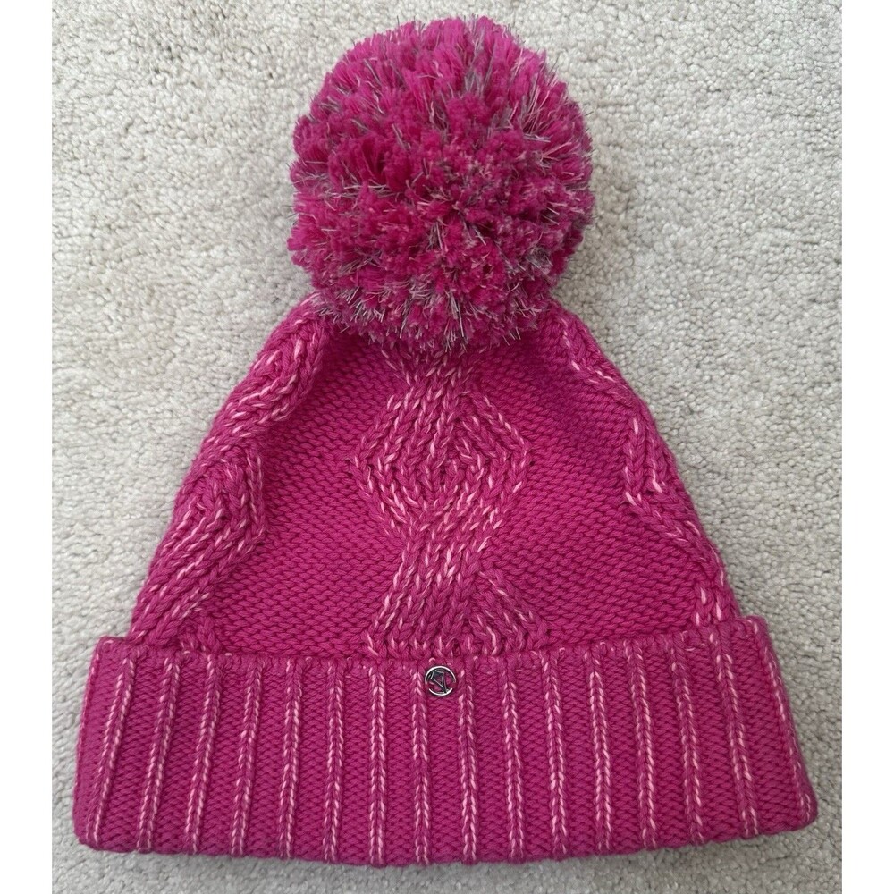 Ivivva By Lululemon Girls OS Pink Cable Knit Pom Hat